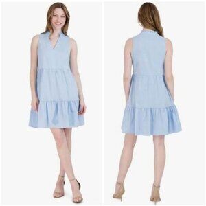 52seven Laura Tiered Ruffle Babydoll Mini Dress Light Blue Sz S